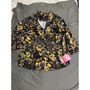 212 Collection Women's Sleeveless Blouse Floral Yellow /Black/White, XL